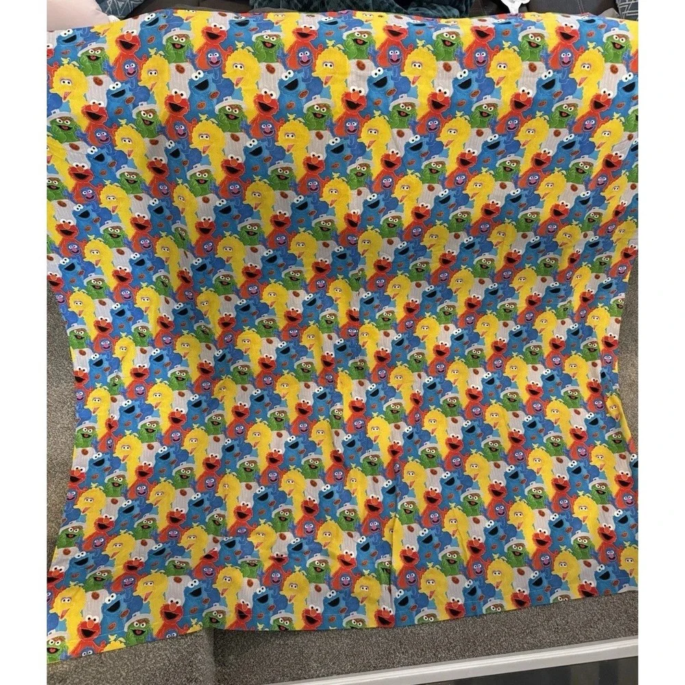 Rare Homemade Sesame Street Double Curtain And Valance Or Fabric 75x73 Val. 80
